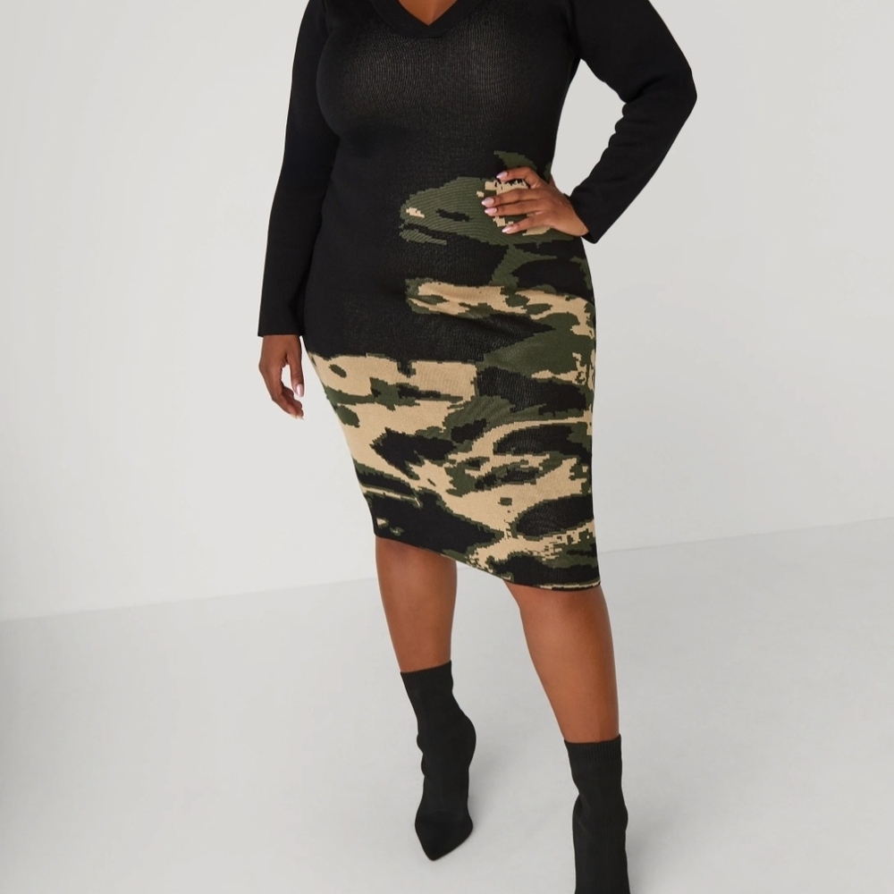 Ashley Stewart Camouflage Sweater Knit Dress Size 26/28